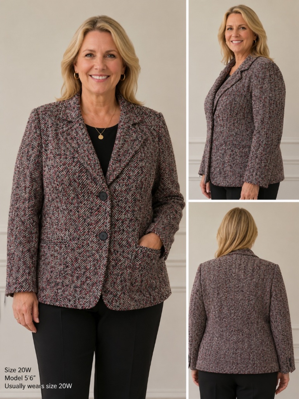 Coldwater Creek 20-22 Tweed Blazer Multicolor Pink Black Plus Size Jacket